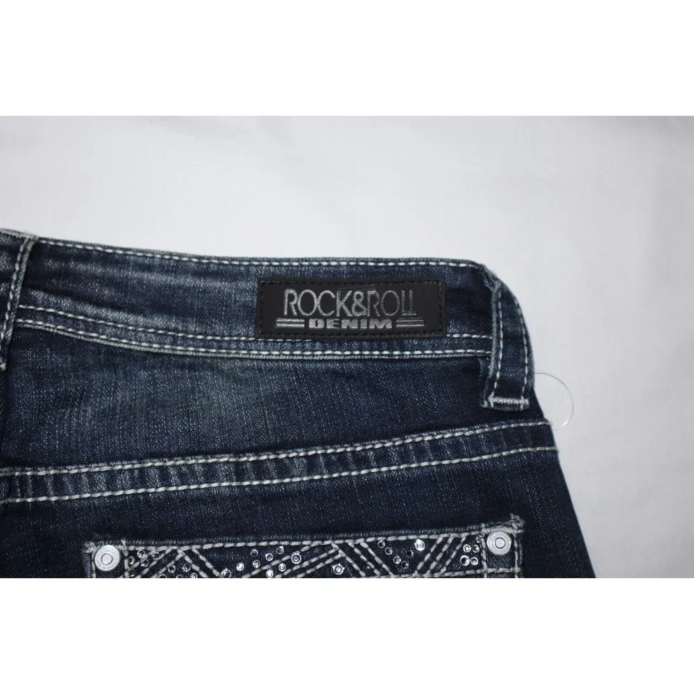 Rock & Roll Cowgirl Ladies Riding Boot Cut Jeans 29x34 Rhinestone Big Stitch - Picture 9 of 14